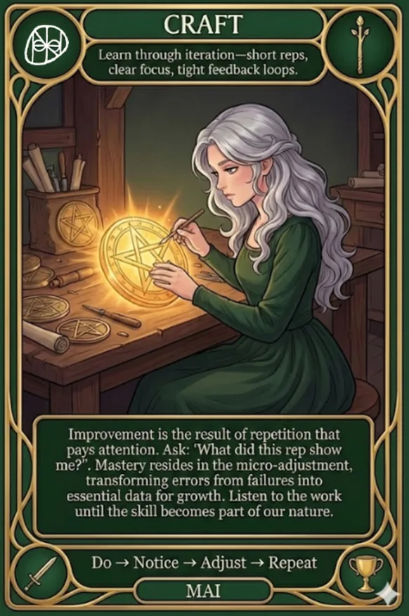 An oracle card titled Craft, in a green and antique-gold illustrated style